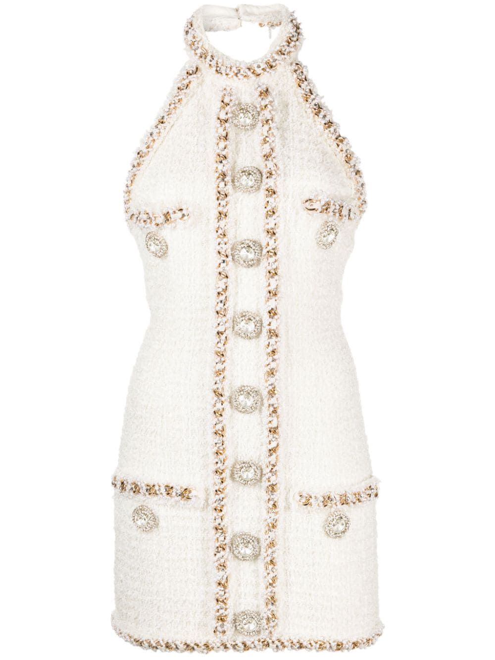 Balmain crystal-button Tweed Minidress - Farfetch | Farfetch Global