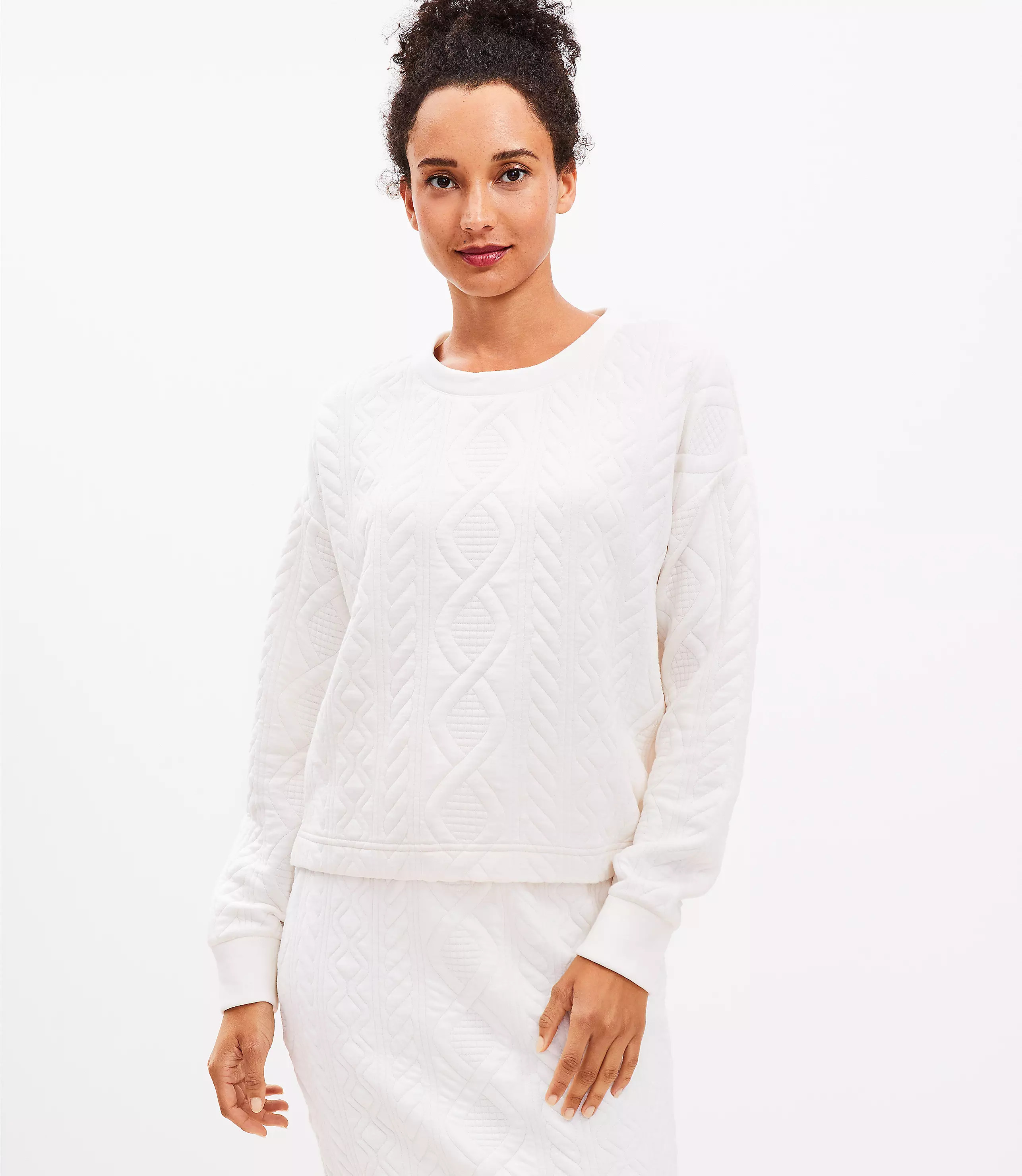 Lou & Grey Quilted Cable Sweatshirt | LOFT