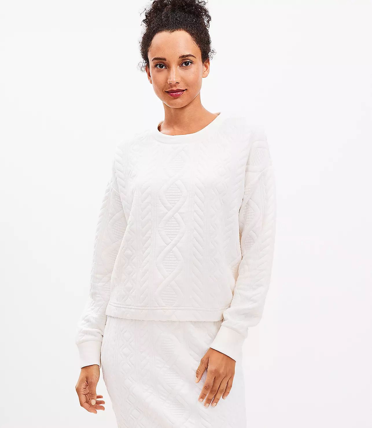 Lou & Grey Quilted Cable Sweatshirt | LOFT
