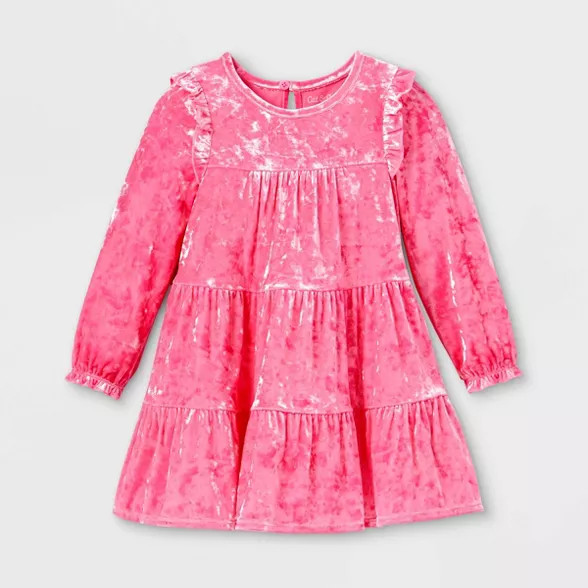 Toddler Girls' Tiered Velour Long Sleeve Dress - Cat & Jack™ Pink | Target
