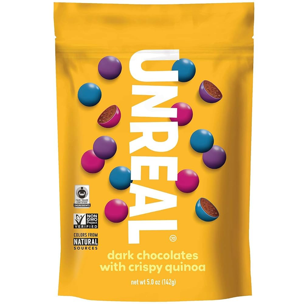 Unreal, Candy Coated Chocolate Crispy Quinoa Gems Bag, 5 Ounce | Amazon (US)
