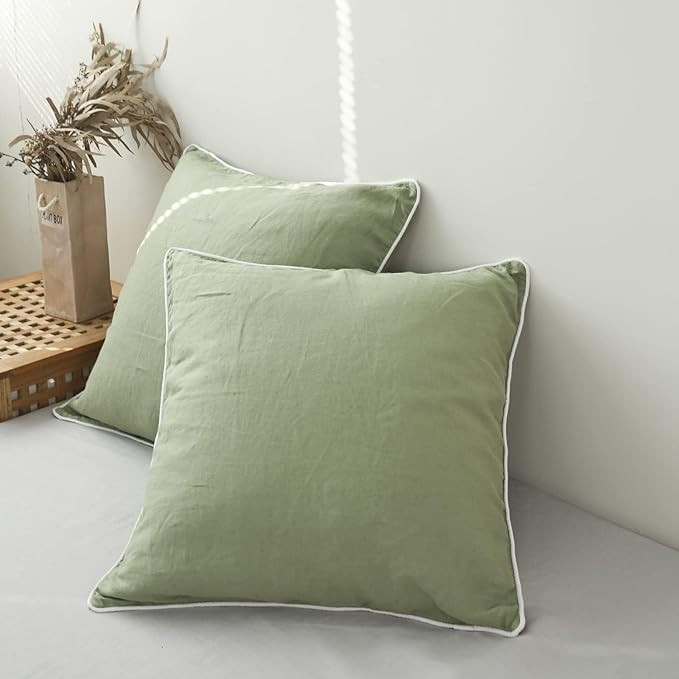Simple&Opulence 100% Linen Euro Sham Covers with Piping Trim, 26"x26" Pillow Cover Set of 2, Brea... | Amazon (US)