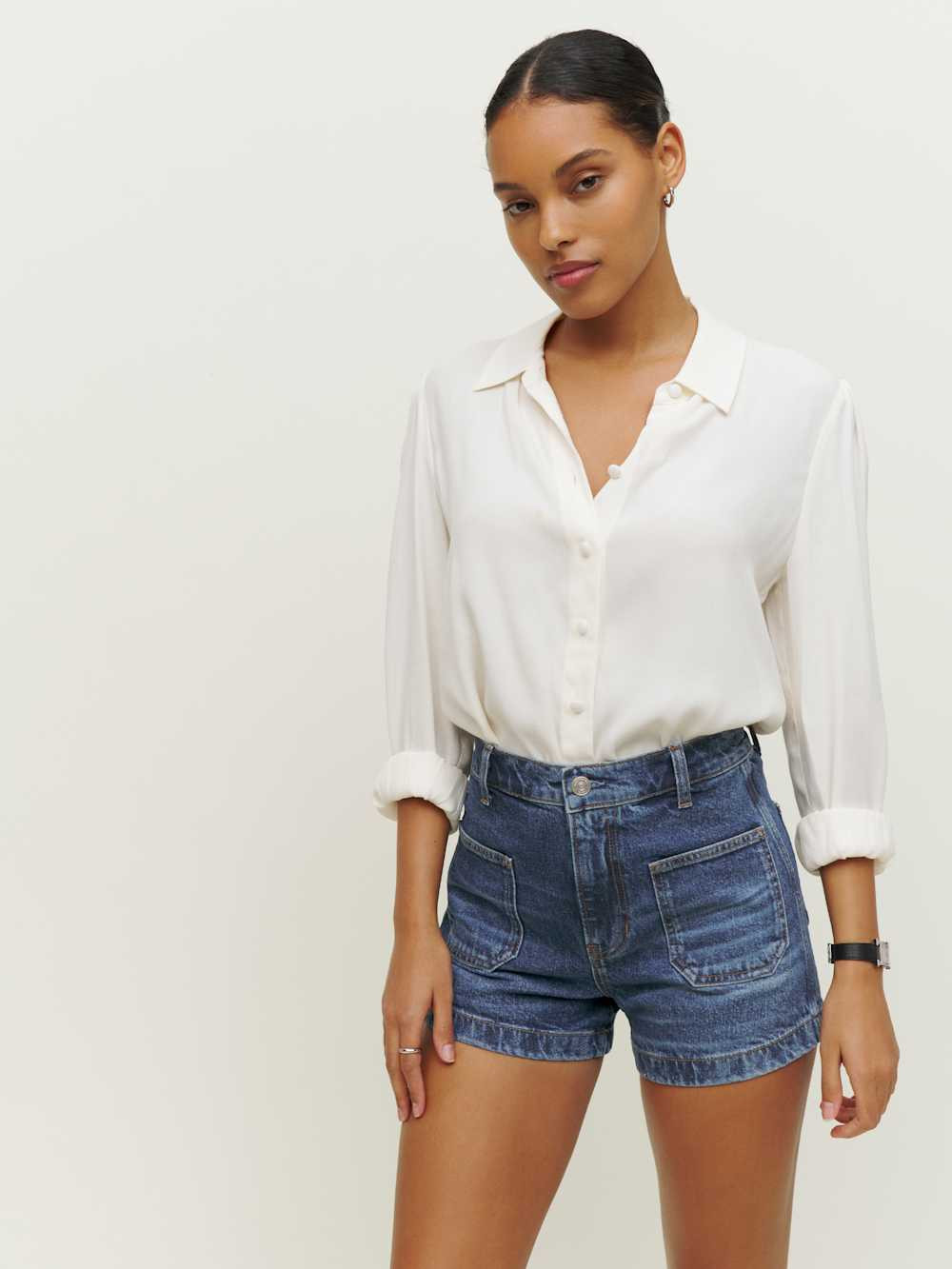 Alyssa Stretch High Rise 3.5” Jean Shorts | Reformation (Global)