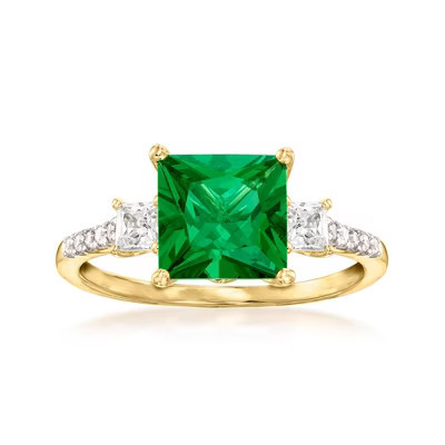 Ross-Simons 3.00 Carat Simulated Emerald and .38 ct. t.w. CZ Ring in 18kt Gold Over Sterling Size 9 | Target