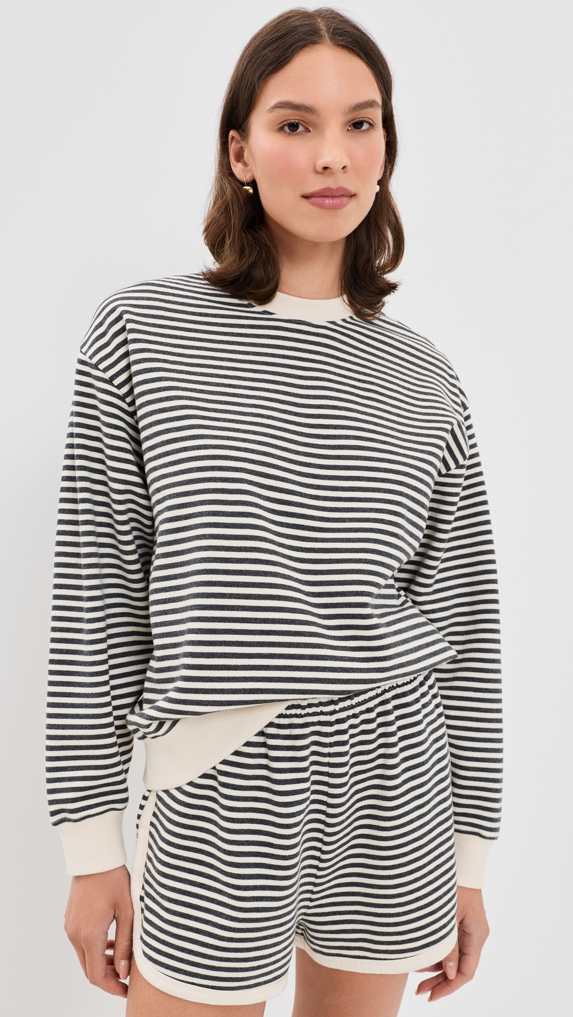 Clare V. Oversized Stripe Sweatshirt Black/Cream L | Shopbop