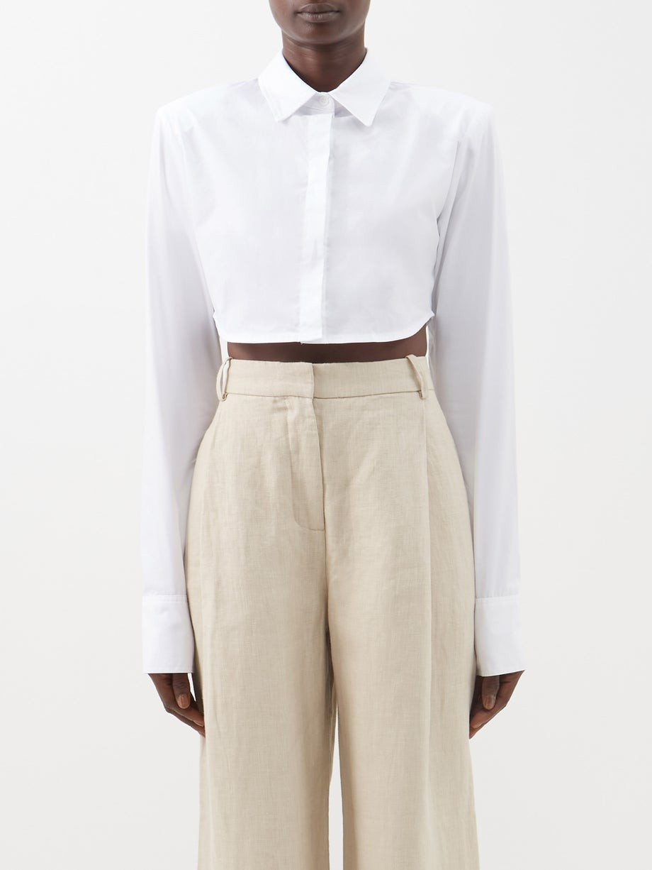Uma padded-shoulder cropped cotton shirt | The Frankie Shop | Matches (US)