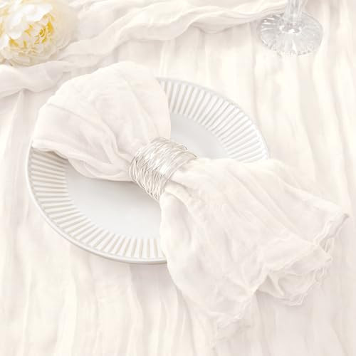 DeZerlor 12 Pack Ivory White Cheesecloth Napkins Christmas Cloth Napkins Set of 12 Boho Cotton Dinner Napkins Bulk 21"x21" for Wedding Bridal Baby Shower Xmas Party Table Decor | Amazon (US)