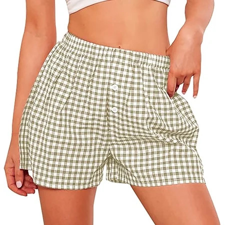 PRETTYGARDEN Womens Shorts Boxers 2025 Summer Gingham Pajama Lounge Sleep Y2K Plaid Pj Shorts Beach Bottoms | Walmart (US)