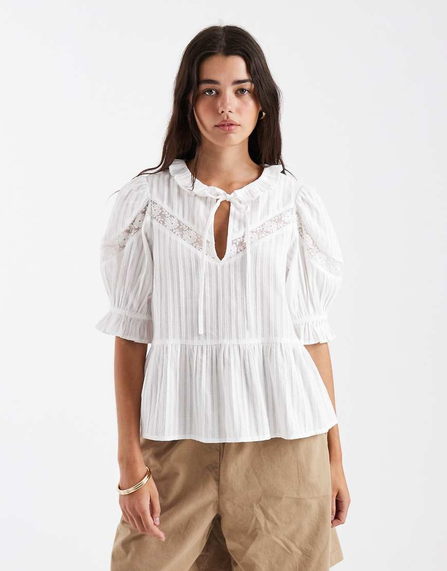 New Look stripe tie neck blouse in white | ASOS (Global)