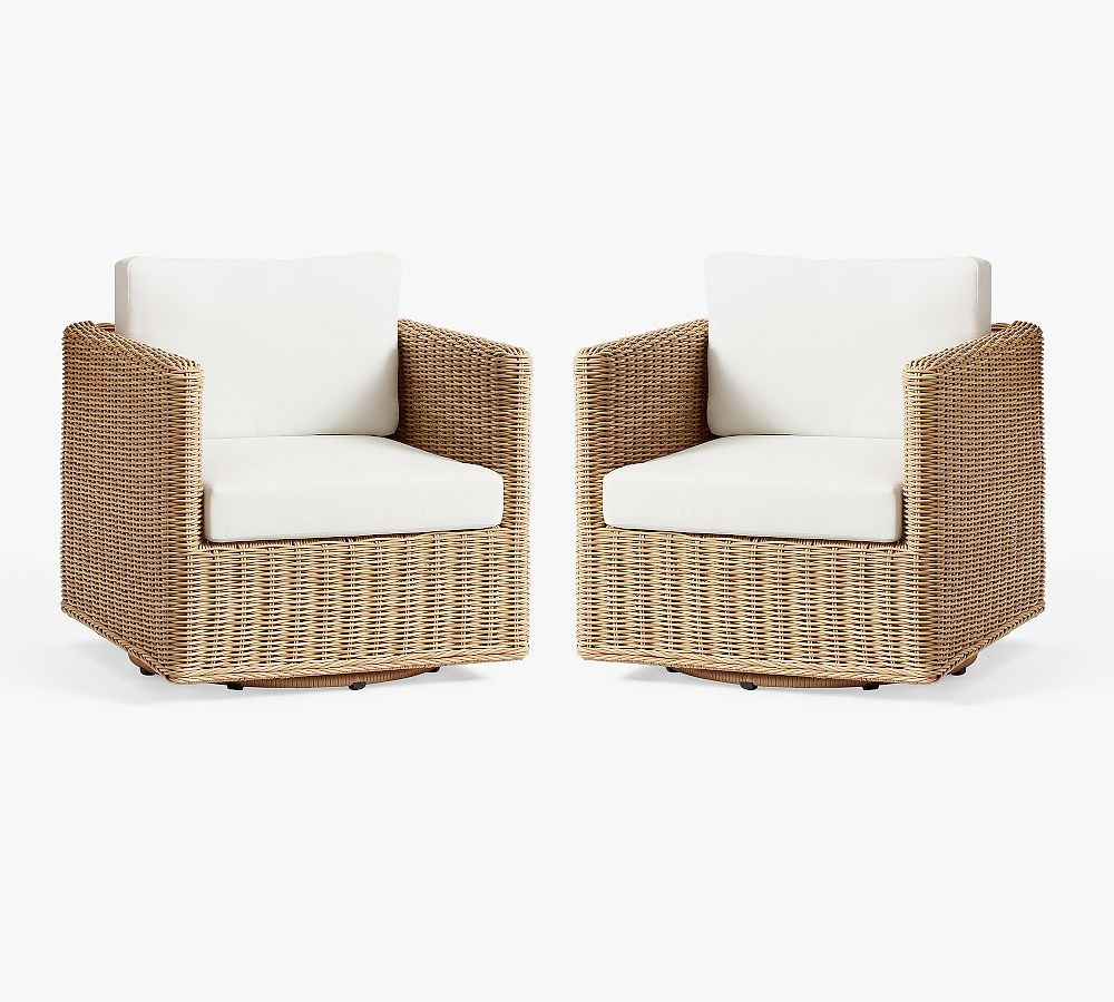 Huntington Slim Square Arm Swivel Outdoor Lounge Chair | Pottery Barn (US)