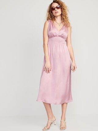 Waist-Defined Tie-Back Satin Maxi Dress for Women | Old Navy (US)