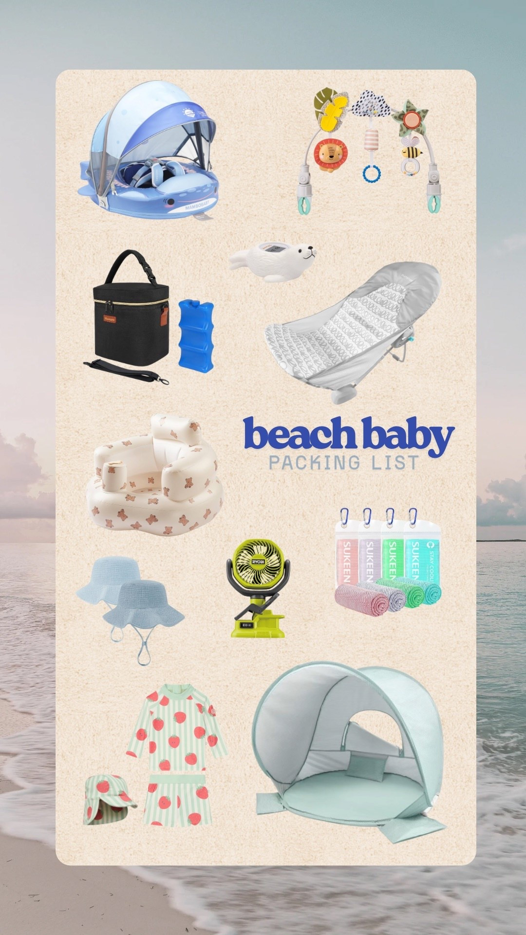 The items we used on a 5 day beach (and pool) vacation with our 4 month old! Honorable mention to baby powder in a sock in a ziplock 😂 

#LTKKids #LTKBaby #LTKSwim