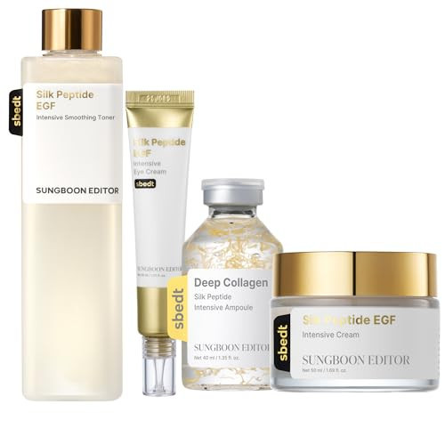 SUNGBOON EDITOR Ultimate Full Face firm-looking/Plump-looking Silk Peptides EGF SetㅣDeep Collagen Silk Peptide Intensive Ampoule & Silk Peptides EGF Toner & Cream & Eye CreamㅣKorean Skincare | Amazon (US)