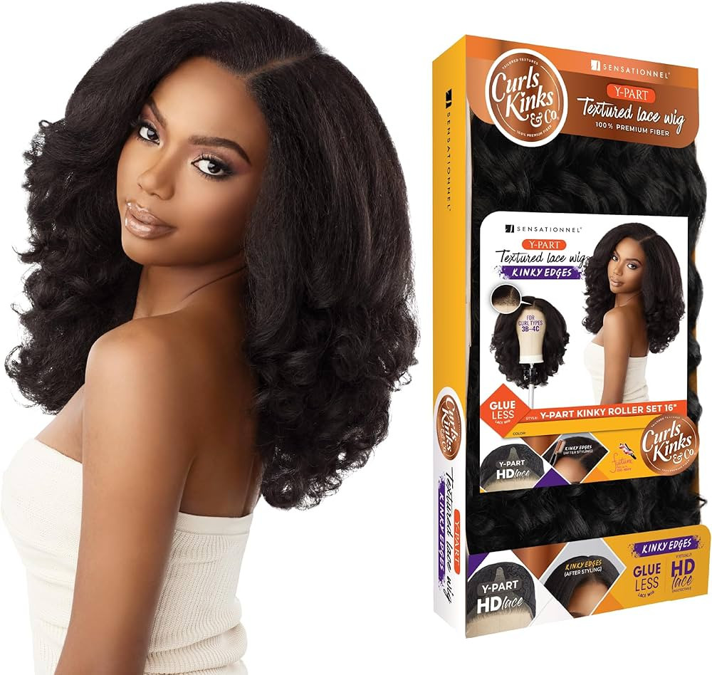 Sensationnel Curls Kinksandco Kinkyedges Wig - Kinky Roller Set 16 Inch Y Part Lace Natural Kinky... | Amazon (US)