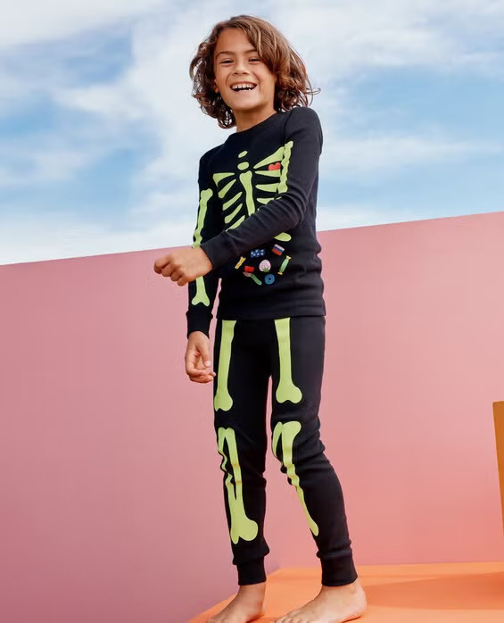 Girls' & Boys' Skeleton Kids Halloween Glow-in-the-Dark Long John Pajama Set in 100% Cotton - Size Big Kids 10 by Hanna Andersson | Hanna Andersson