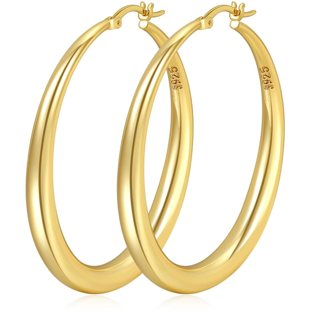 PABBEU S925 Sterling Silver Hoop Earrings Large Silver Hoop Earrings for Women Hypoallergenic Lig... | Amazon (US)