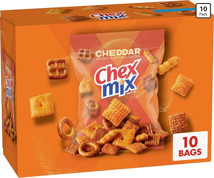 Chex Mix Cheddar Snack Mix, Multipack, 10 Single Serve Bags, 17.5 oz | Amazon (US)