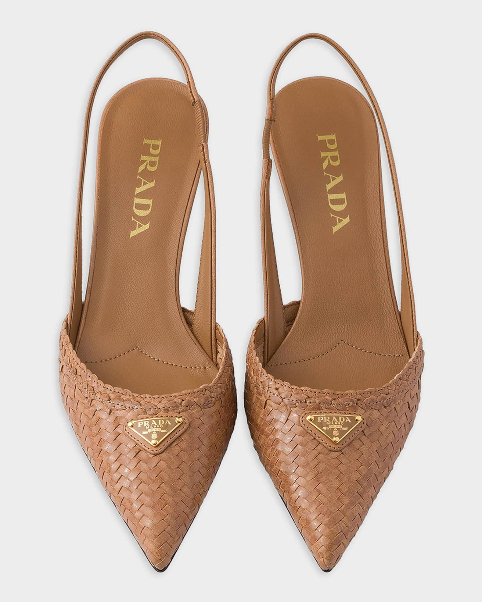 Prada 55mm Woven Leather Slingback Pumps | Neiman Marcus