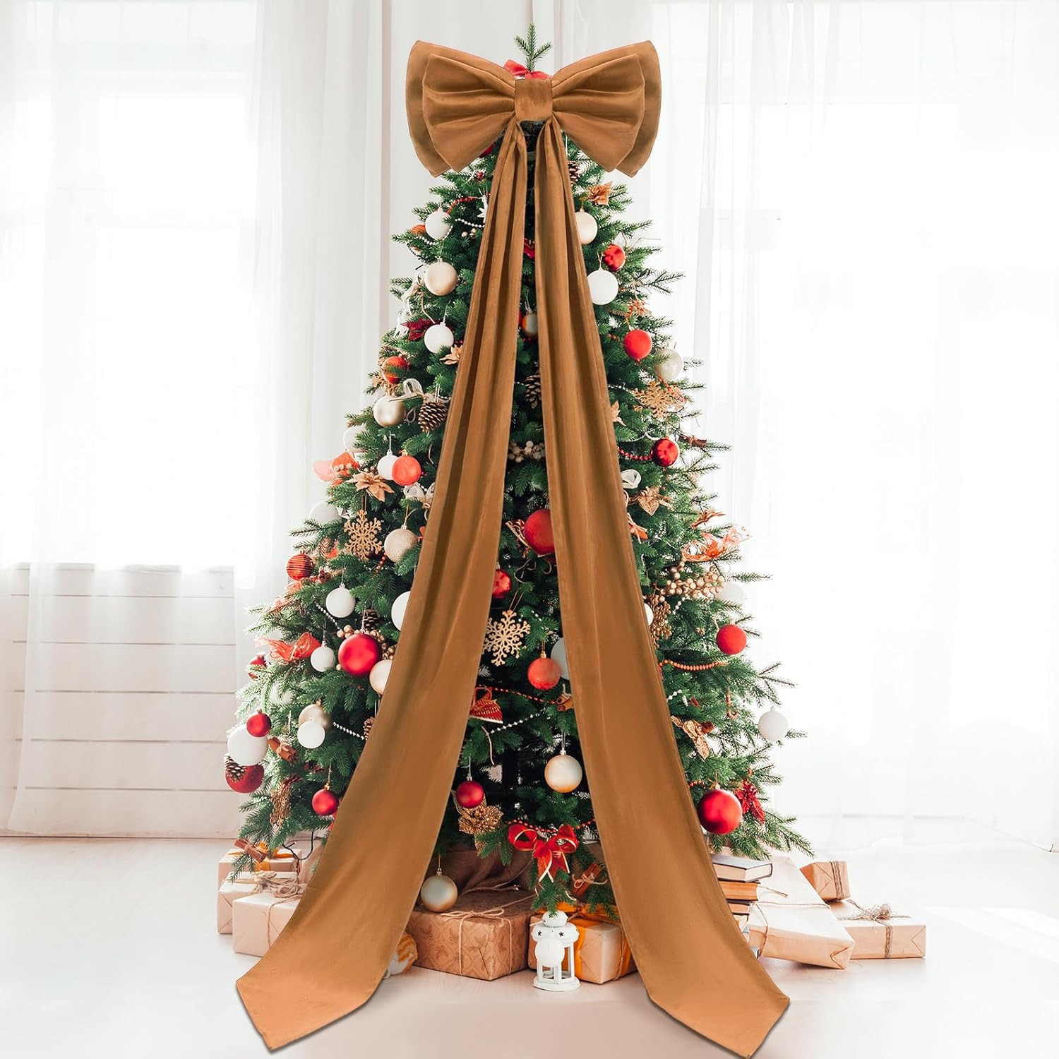 Giant Bow Decor Christmas Tree Topper Decoration Big Bows for Room Wall Backdrop 75x18 Inch Ribbo... | Amazon (US)