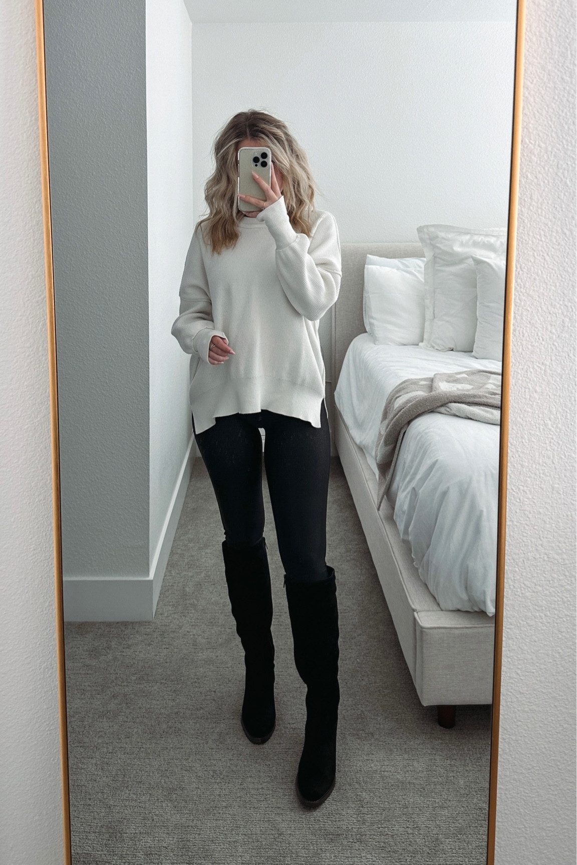 comfy fall outfit | black knee high boots | sam edelman boots | white tunic | free people dupe | easy street tunic | faux leather leggings | neutral fall outfit | chic fall | 

#LTKSeasonal #LTKshoecrush #LTKFind