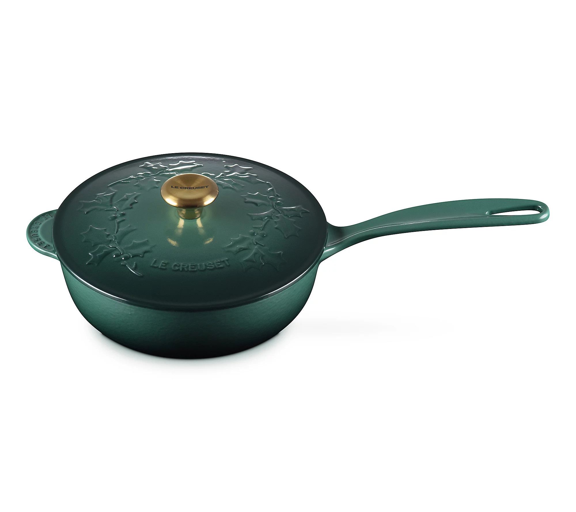 Le Creuset 2.25 qt. Traditional Holly Saucier with Gold Knob | QVC