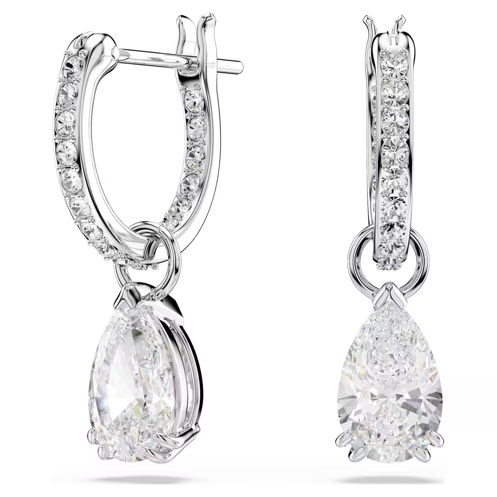 Millenia hoop earrings, Pear cut, White, Rhodium plated by SWAROVSKI | SWAROVSKI