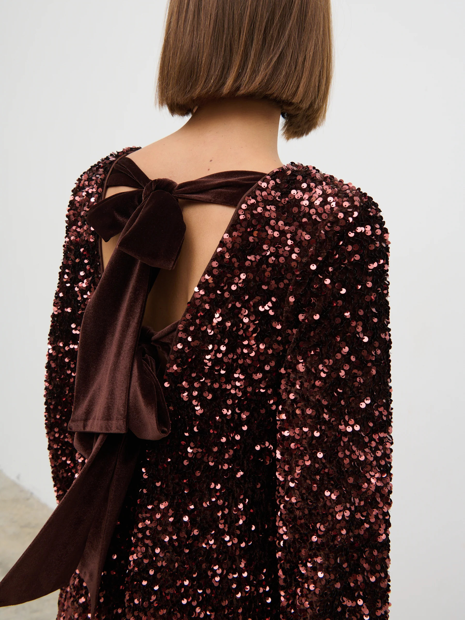 Bow Sequin Mini Dress - Chocolate | Pretty Lavish (UK)
