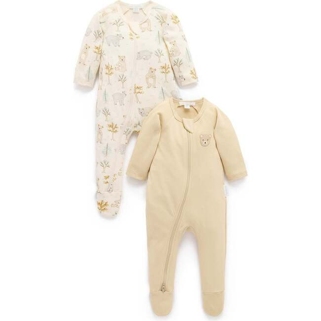 Purebaby | 2 Pack Printed Zip Footie Roaming Bears Print | Organic Cotton (Multicolor, Size New Born) | Maisonette | Maisonette