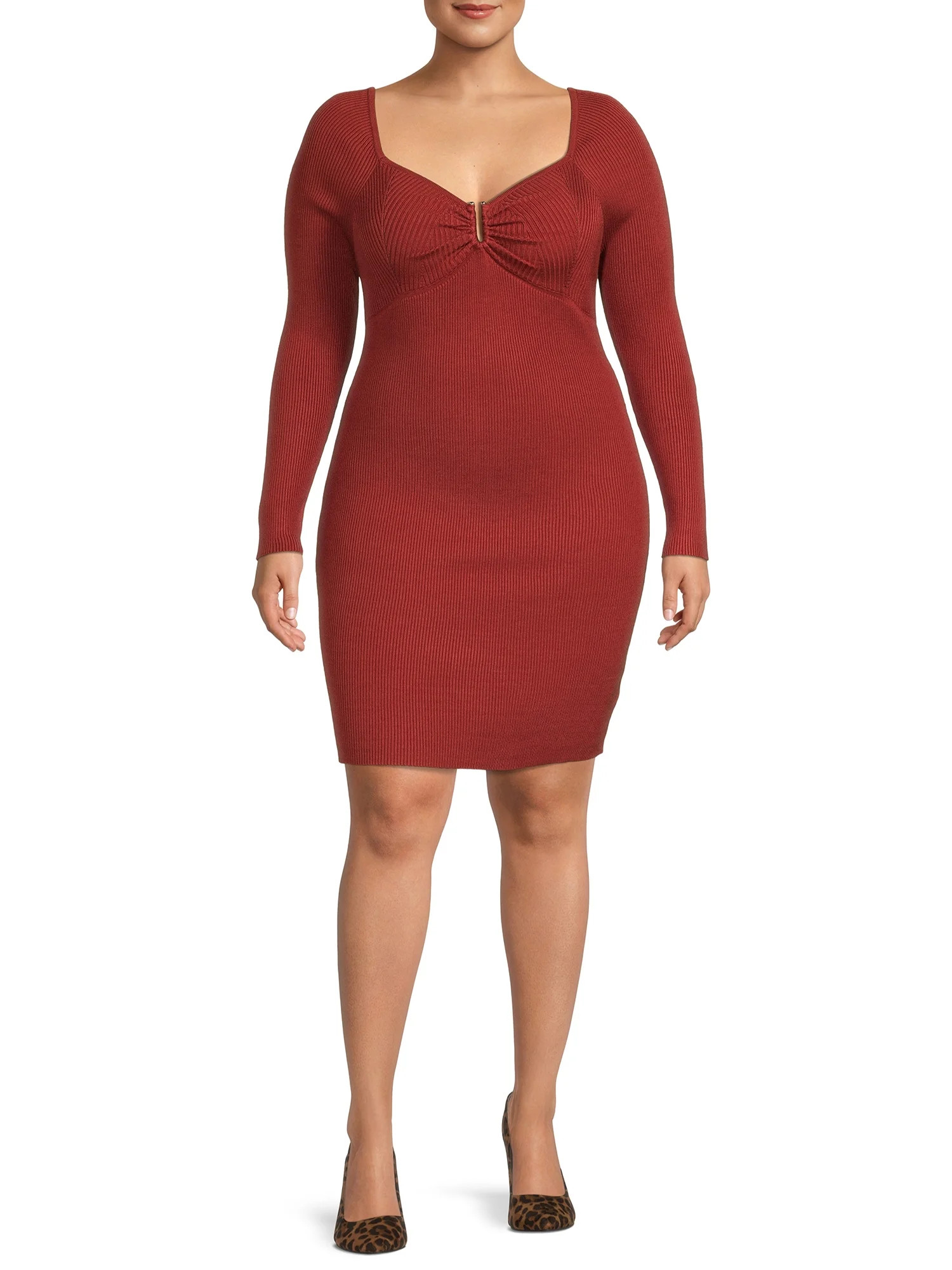 Madden NYC Women's Plus Size Ruched Sweetheart Sweater Dress - Walmart.com | Walmart (US)