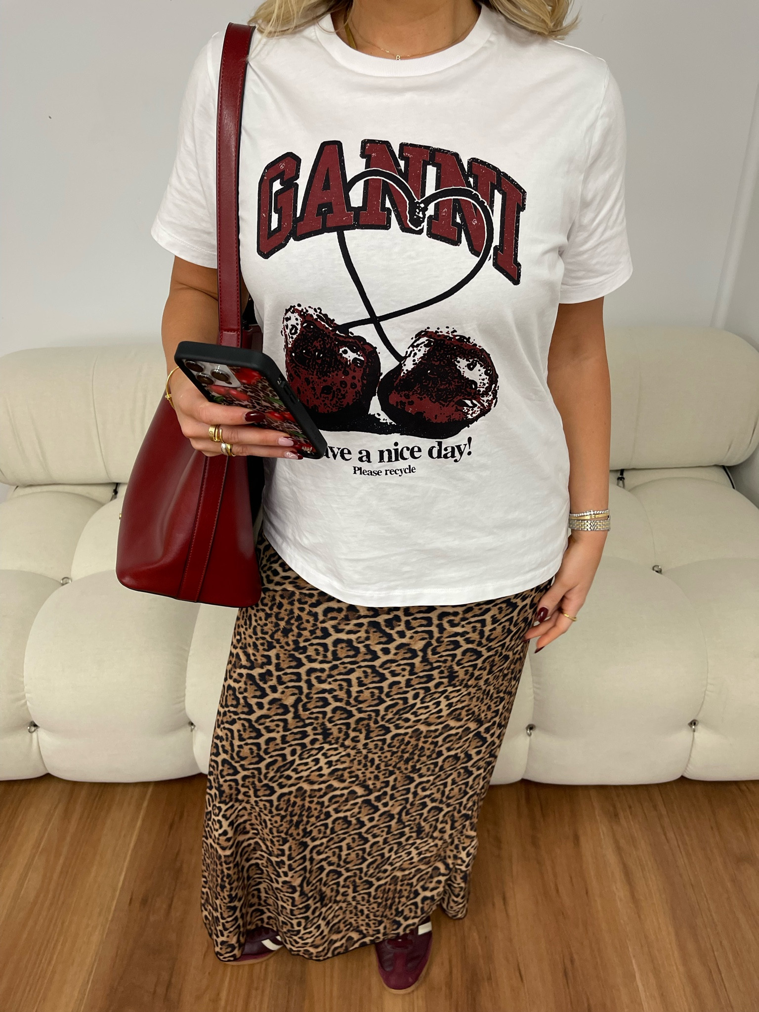 Top — Ganni (sold out atm)
Skirt — Perfect Stranger 
Bag — Peta + Jain
Shoes — Adidas Sambas