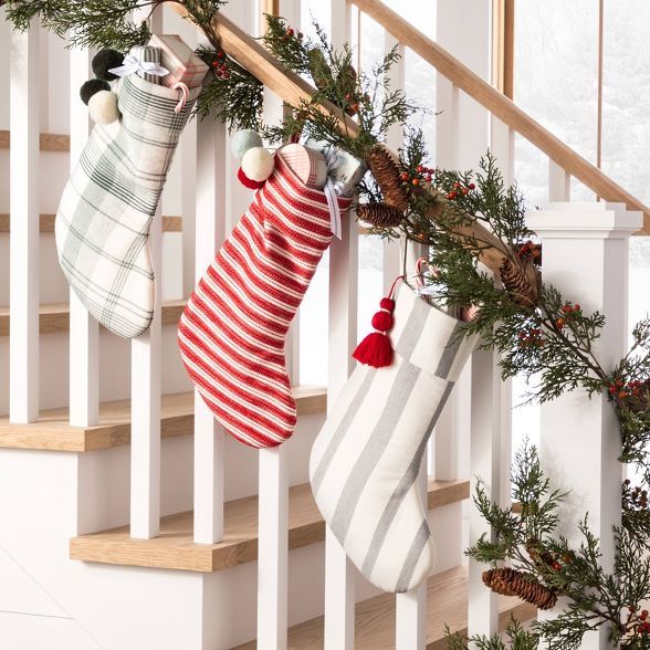 Plaid with Poms Holiday Stocking Green - Hearth & Hand™ with Magnolia | Target