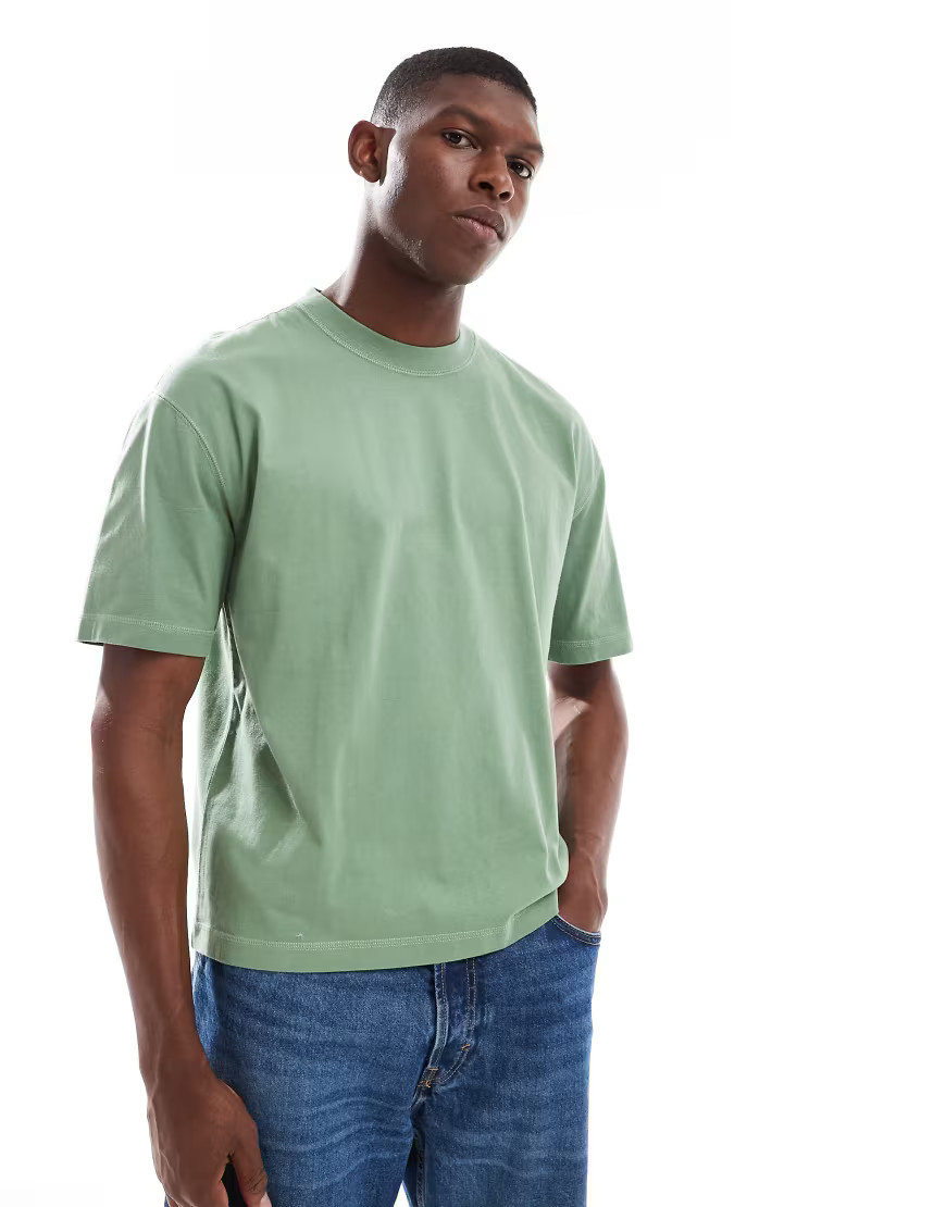 Hollister short sleeve heavyweight cropped T-shirt in green | ASOS (Global)