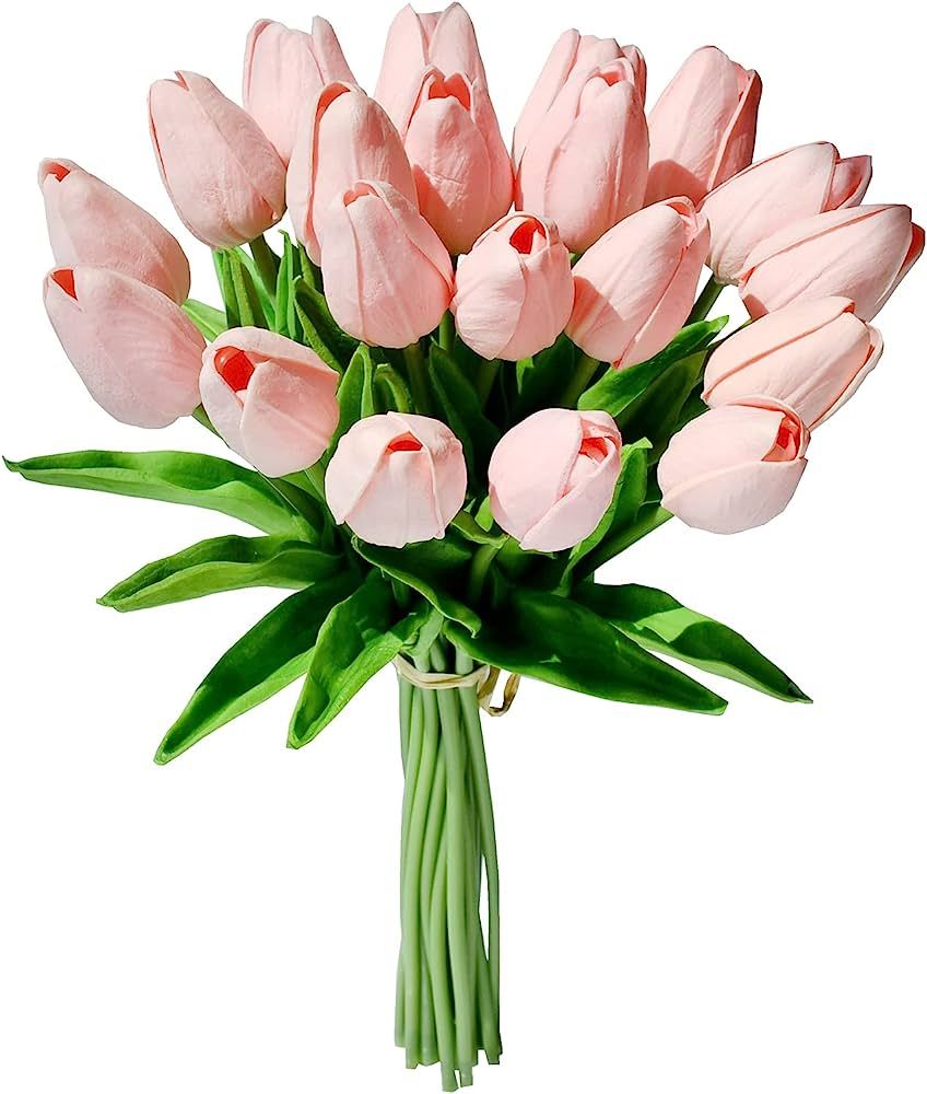 Mandy's 20pcs Light Pink Artificial Tulip Silk Flowers 13.5" for Valentine’s Day Gifts in Bulk ... | Amazon (US)