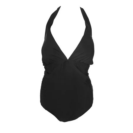 Calvin Klein Black Side-Pleated Halter One-Piece Swimsuit 12 | Walmart (US)