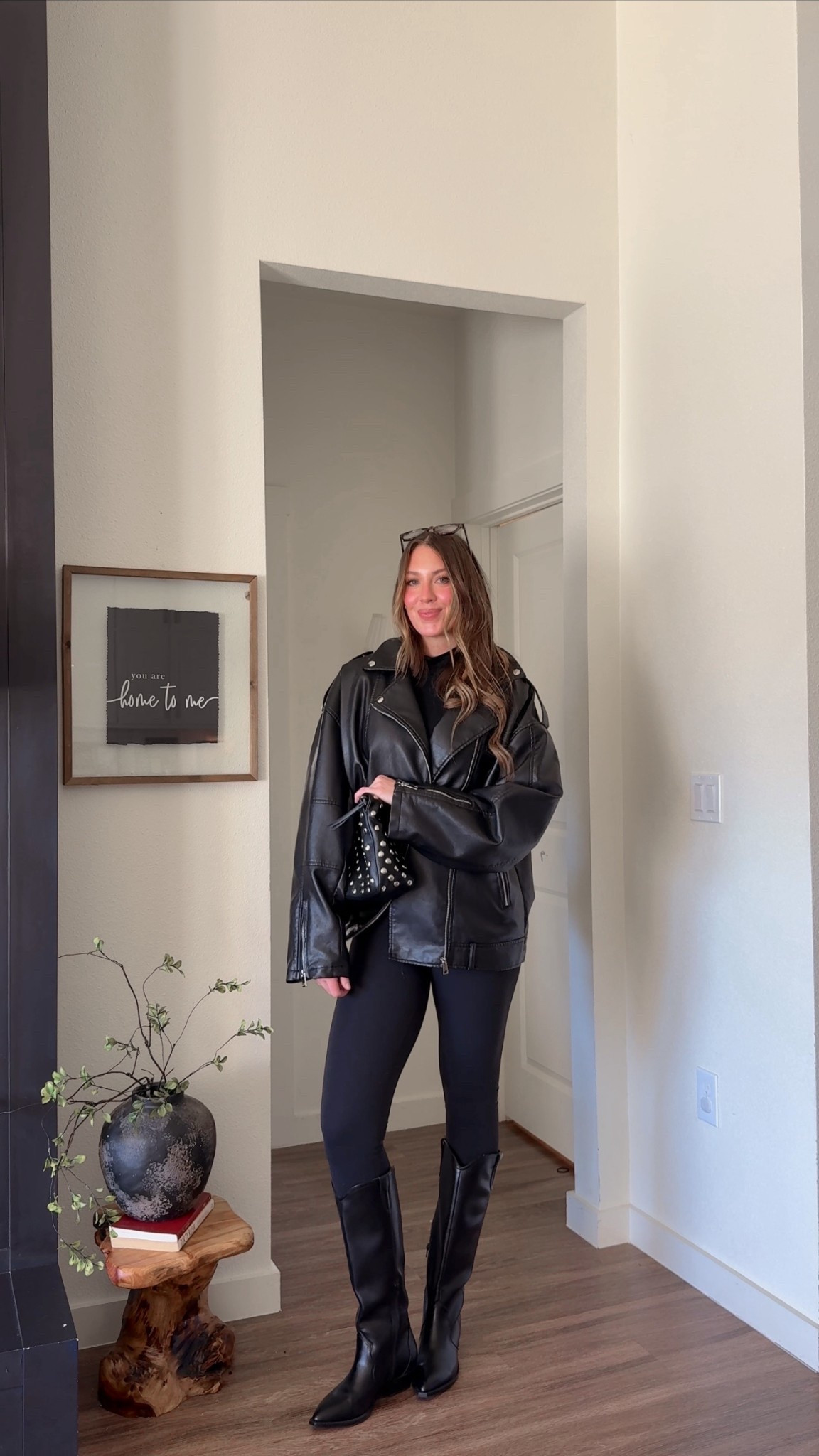 Simple mom outfit for winter. Wearing a small in leggings & large in faux leather jacket 

#LTKgrwm #LTKootd #LTKSeasonal