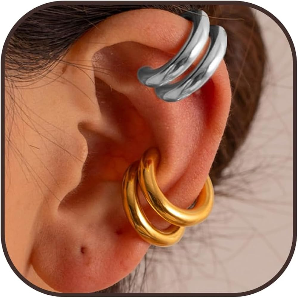 Ear Cuffs Non Piercing Aretes De Mujer Gold Chunky Earrings for Women Clip On Earrings Non Tarnis... | Amazon (US)