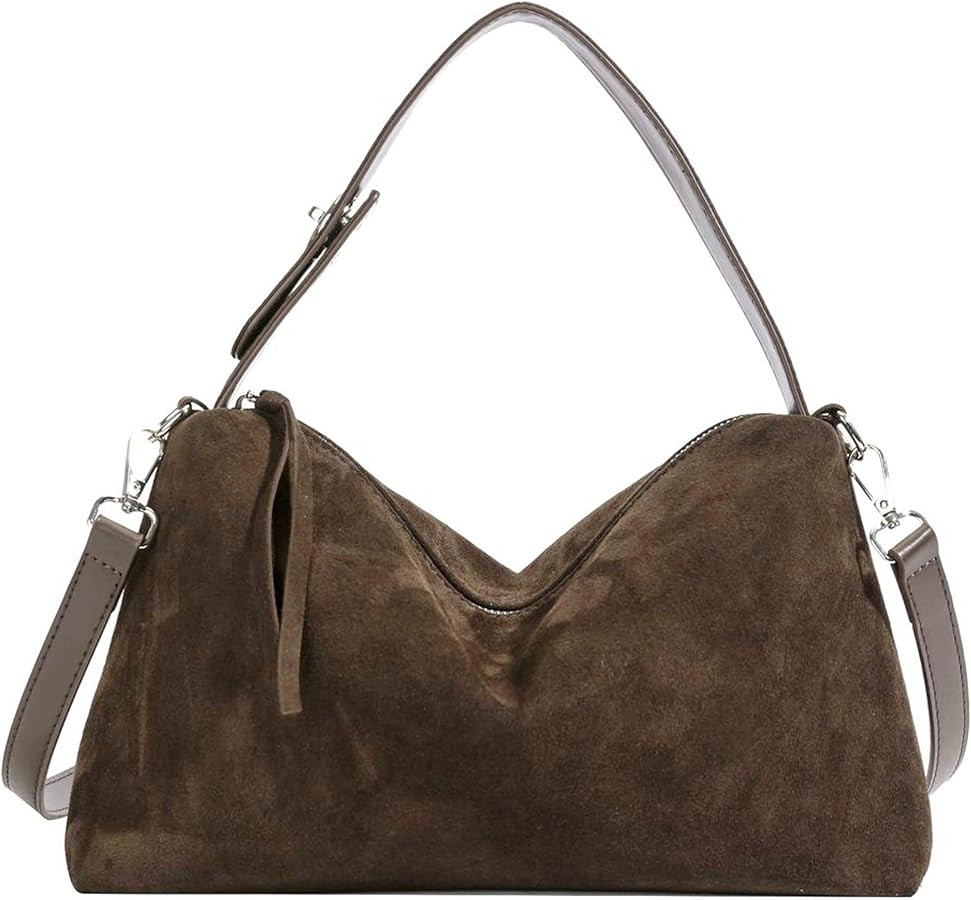 Genuine Leather Suede Tote Bag for Women,Slouchy Suede Shoulder Crossbody Bag, Handbag Purse | Amazon (US)