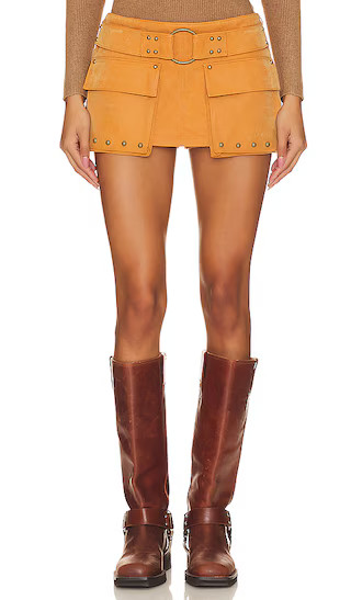 x REVOLVE Suede Micro Mini Skort in Dark Honey | Revolve Clothing (Global)