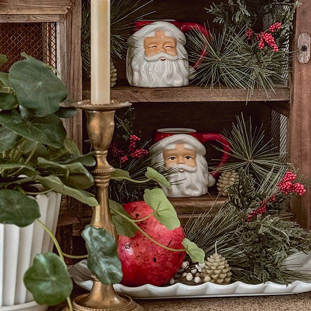 Ceramic Santa Mug Set of 2 | Antique Farm House