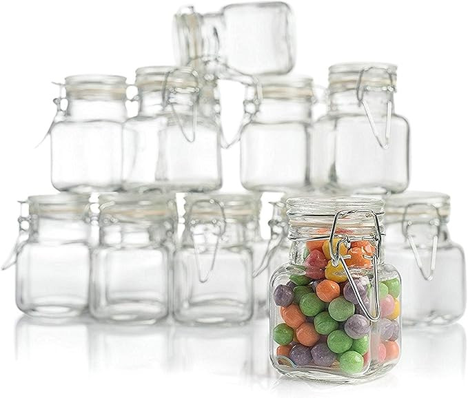 (3 oz) Small Square Glass Jars with Airtight Round Lids, Empty Spice Containers with Labels, Leak... | Amazon (US)