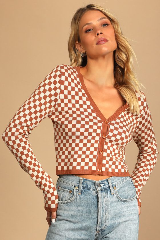Style Course Brown Checkered Button-Up Cardigan Sweater | Lulus (US)