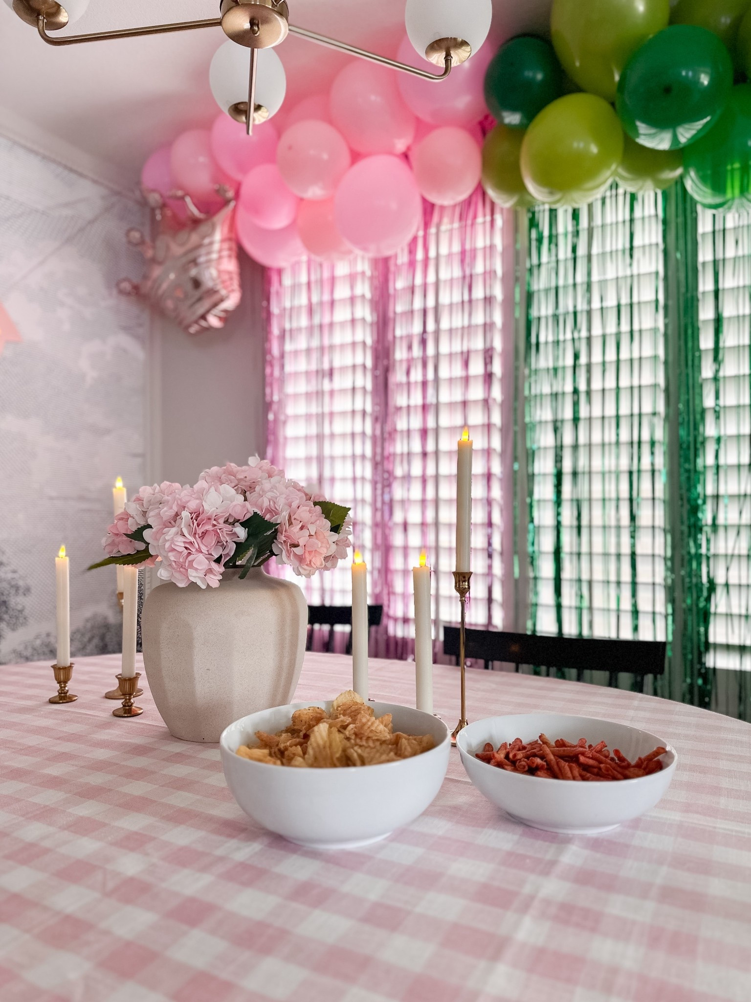 Wicked themed birthday party decor 🧙🏻‍♀️👑

Pink gingham tablecloth
Pink faux hydrangeas
Candlesticks and led taper candles
Wicked balloon garland

#LTKKids #LTKmomlife