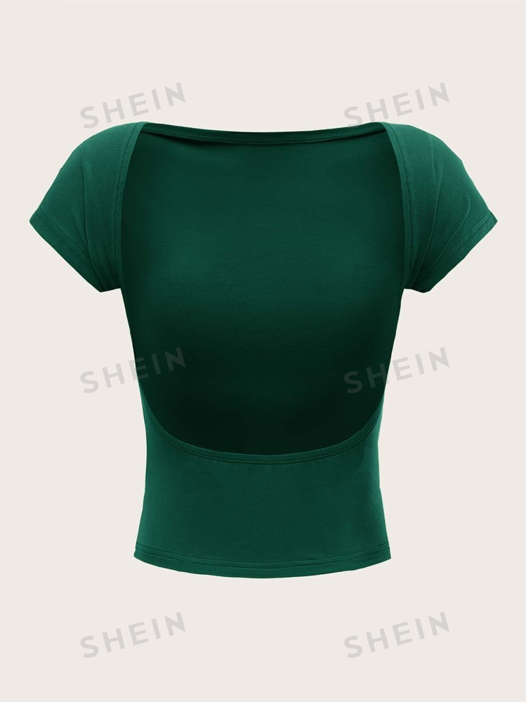 SHEIN EZwear Solid Backless Batwing Sleeve Tee | SHEIN | SHEIN