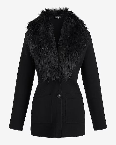 Fitted Fur Collar Sweater Jacket | Express