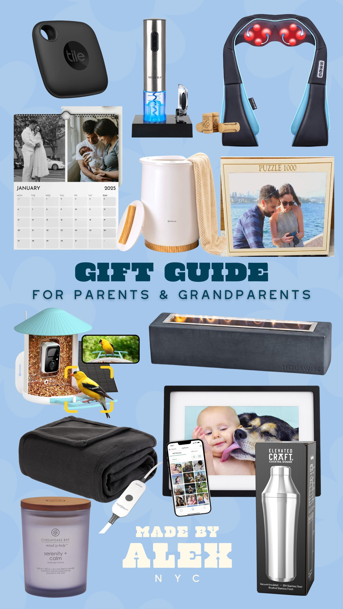 Gift Guide for Parents and Grandparents!

gift guide - parents gifts - grandparents gifts - christmas gift - holiday gift guide - candle - massager - picture frame - bird feeder - blanket - cocktail shaker 

#LTKSeasonal #LTKGiftGuide
