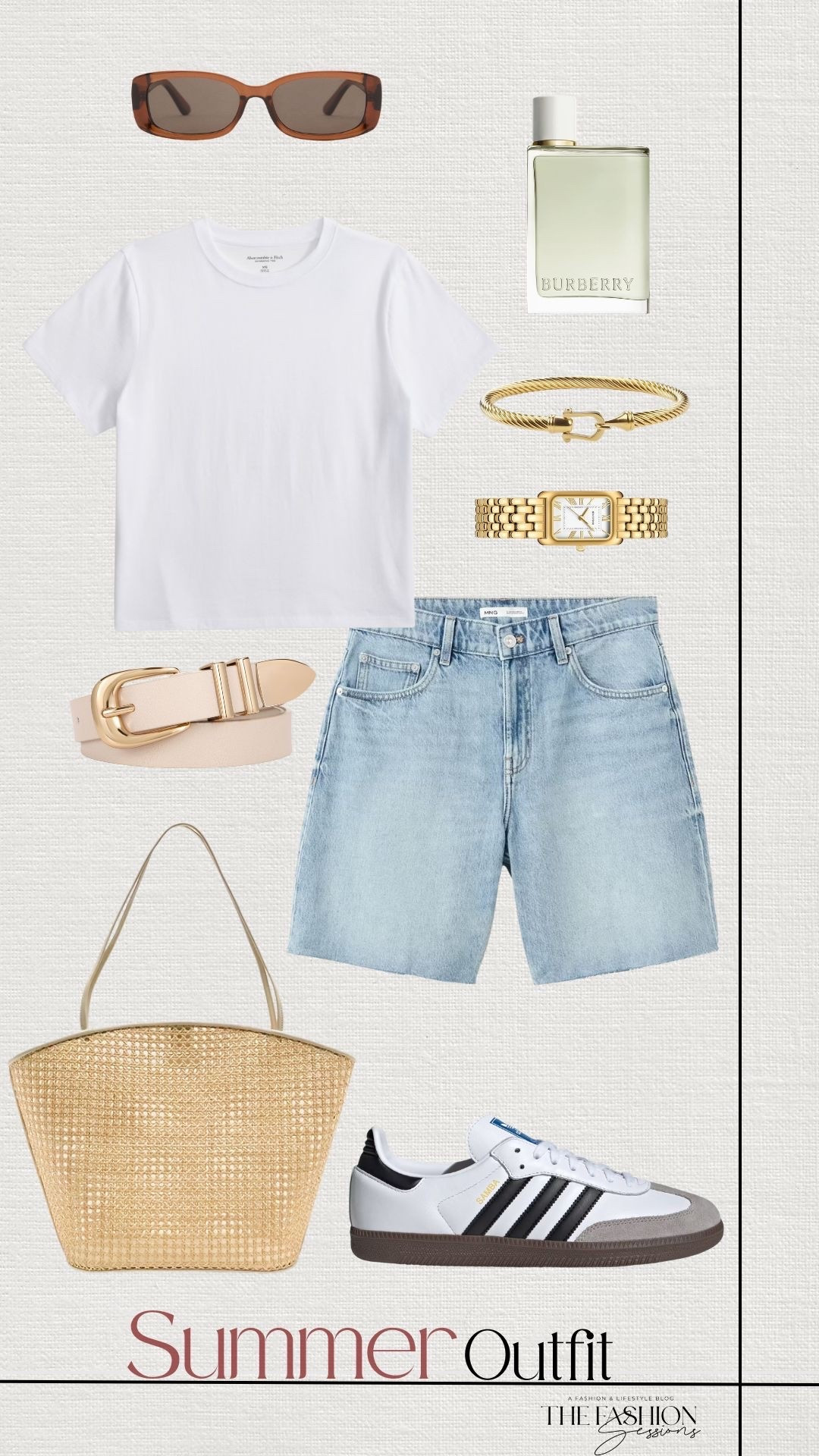 Summer Outfit | White T Shirt | Denim Shorts | Adidas Sambas | Woven Bag |

#LTKootd #LTKSeasonal
