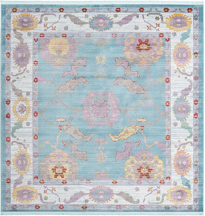 Rugs.com Paragon Collection Rug – 8 Ft Square Aqua Medium-Pile Rug Perfect for Living Rooms, Ki... | Amazon (US)