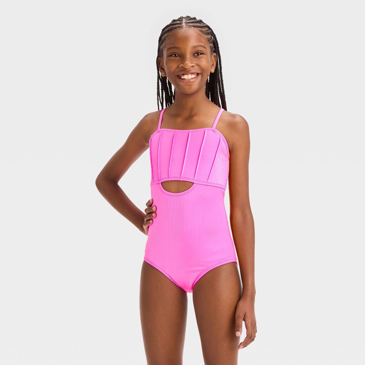 Girls' 'Mermaid Dazzle' Solid One Piece Swimsuit - Cat & Jack™ Pink | Target