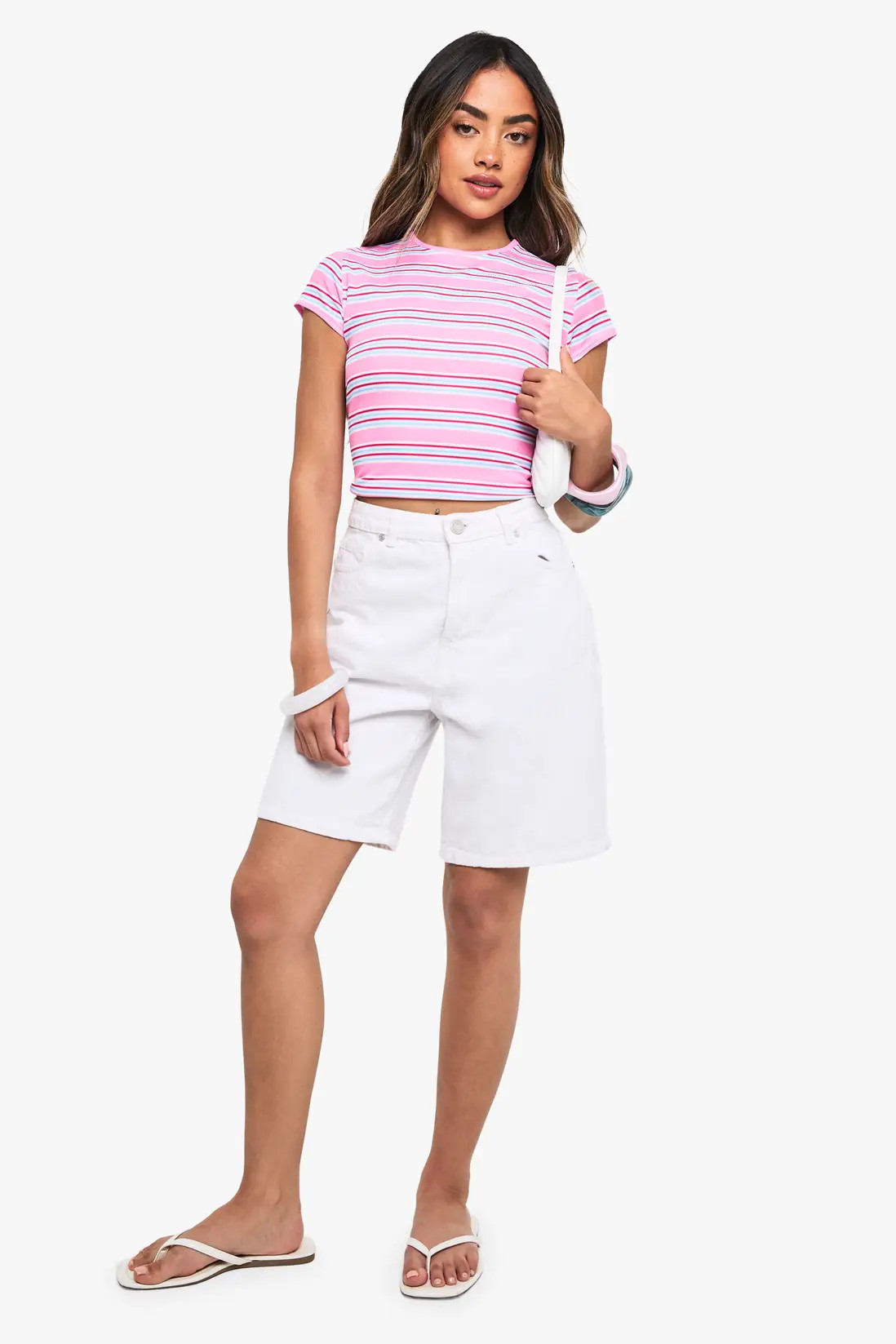 Pink Striped Rib Cap Sleeve Baby Tee | Boohoo | Boohoo.com (UK & IE)