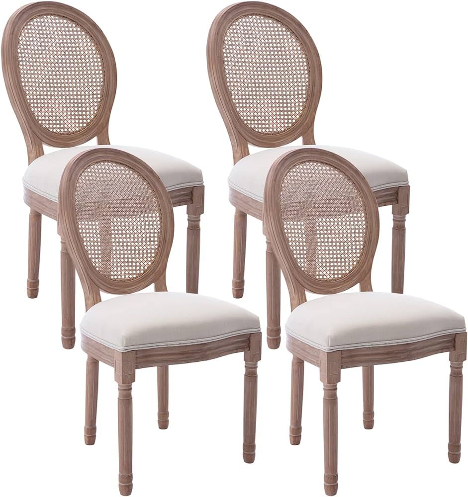 Virabit French Dining Chairs Set of 4, Rattan Farmhouse Upholstered Dining Chairs with Curved Bac... | Amazon (US)
